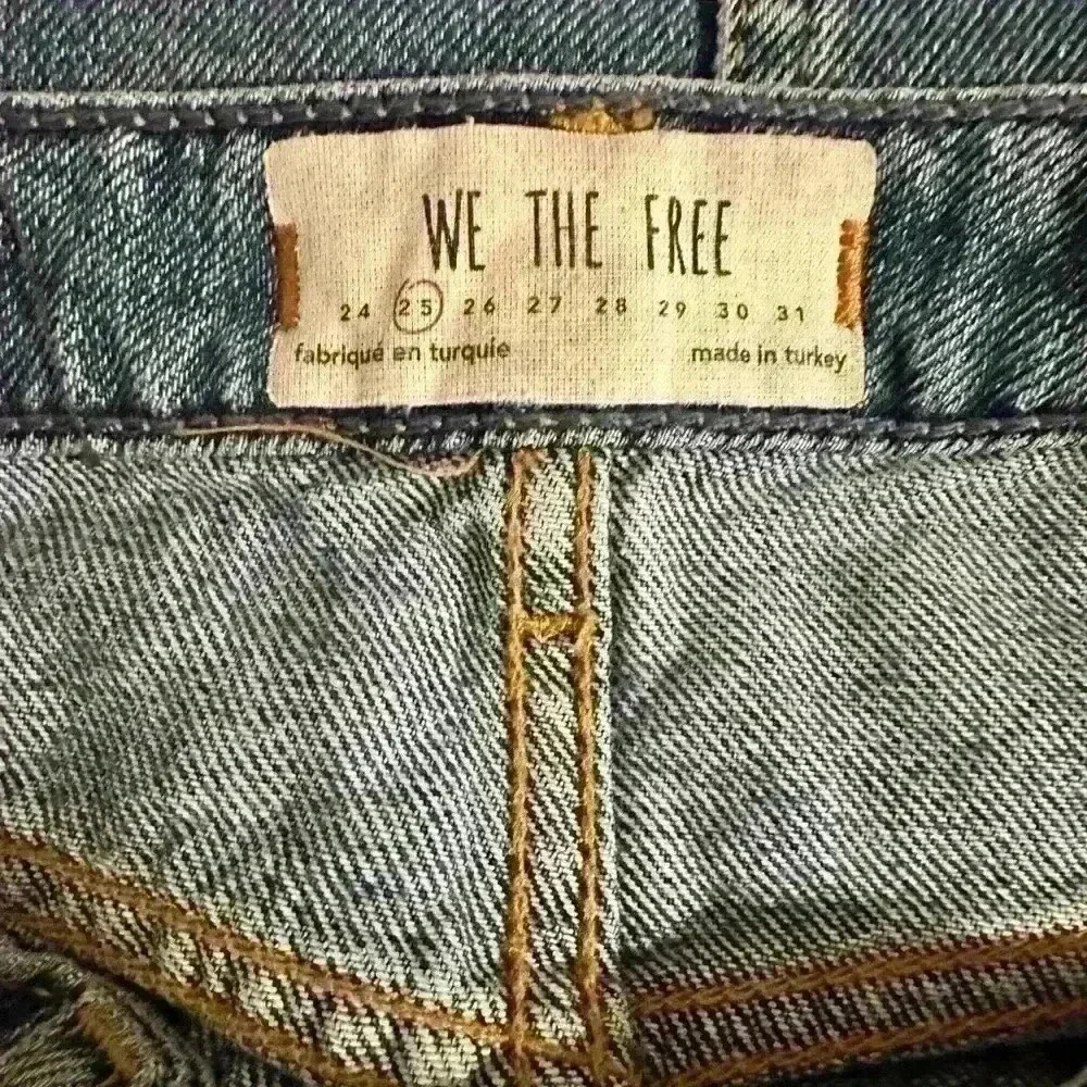 We The Free Button Fly Medium Wash Distressed Mini Denim Skirt 25